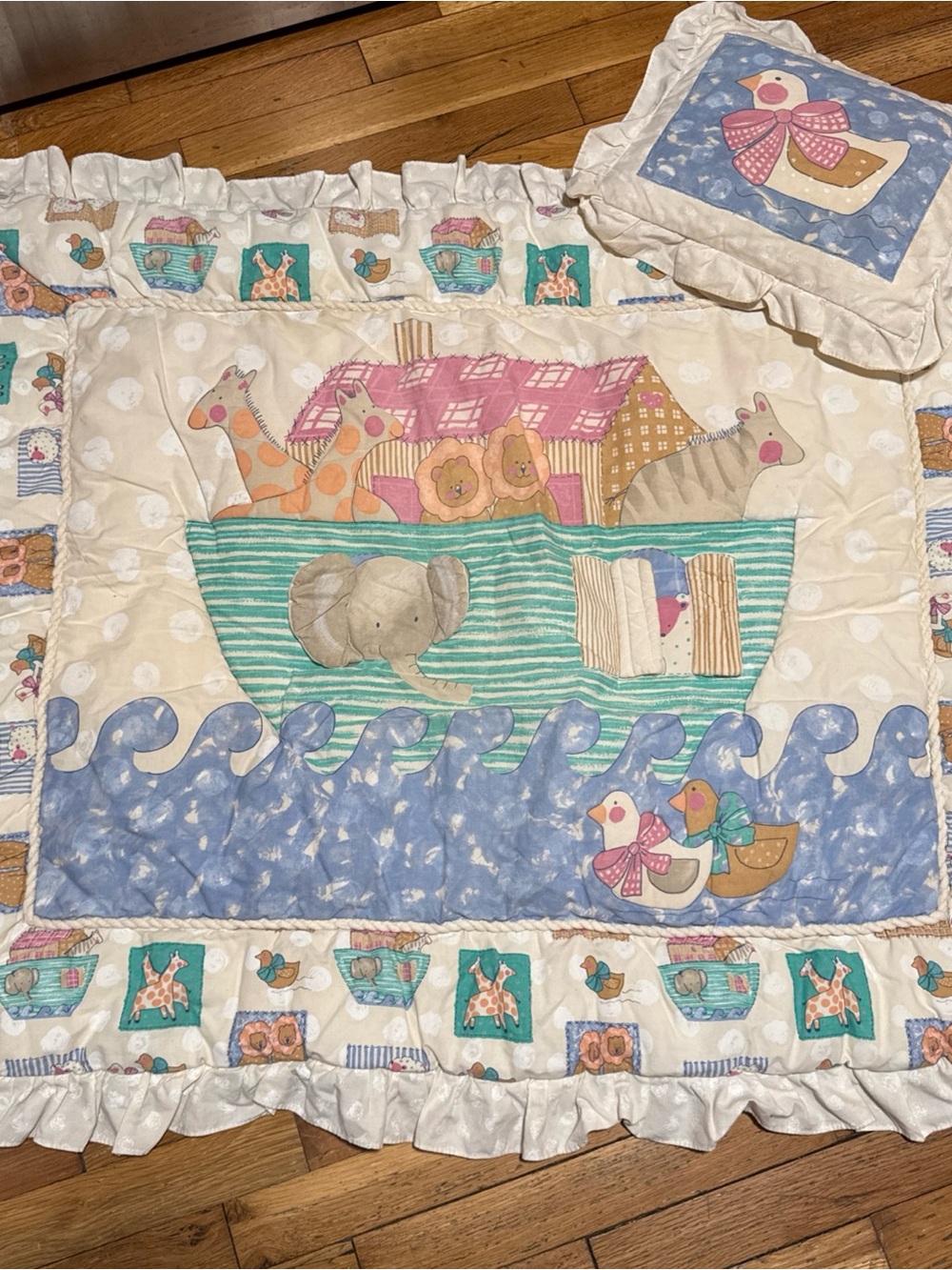 Vintage KidsLine Viv Eisner Hess Baby Blanket Pillow Set Crib Quilt Noah’s Ark